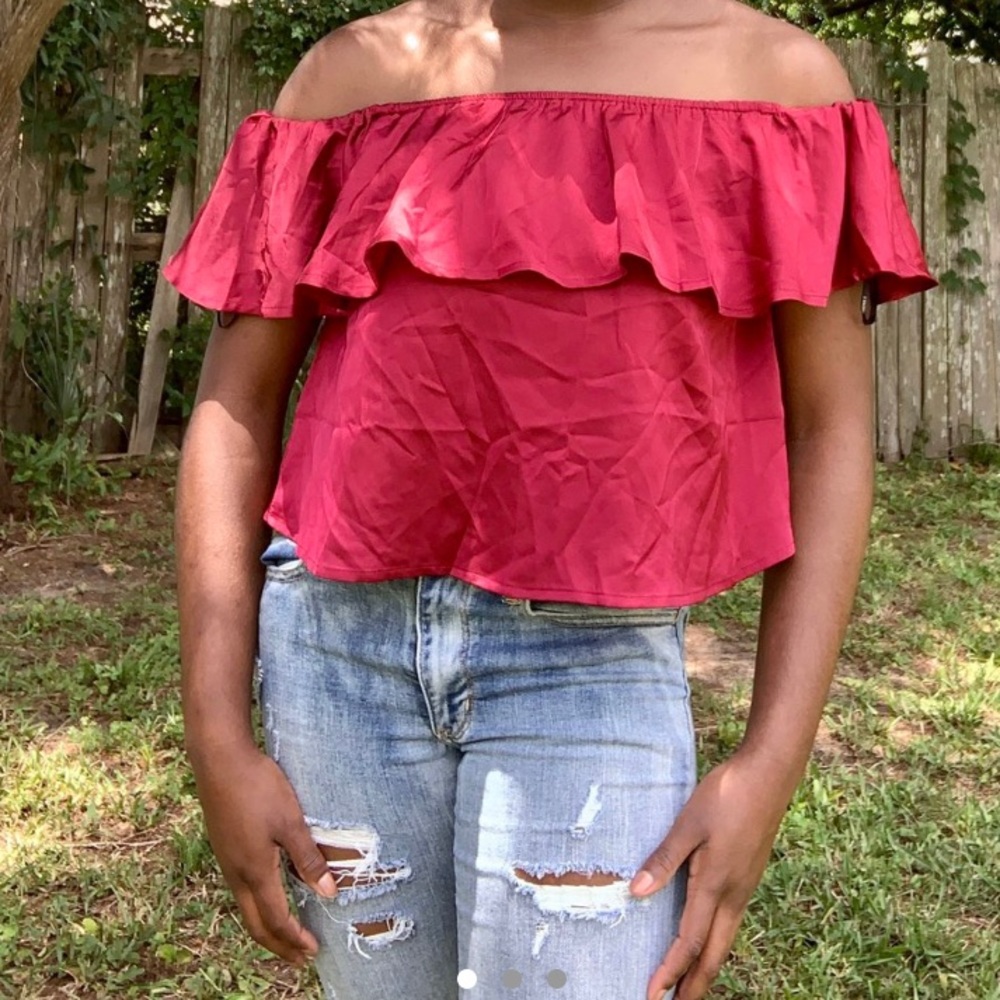 forever 21 ruffled silk off the shoulder top